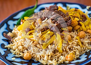 Pilaf or palov, traditional dish from Uzbekistan